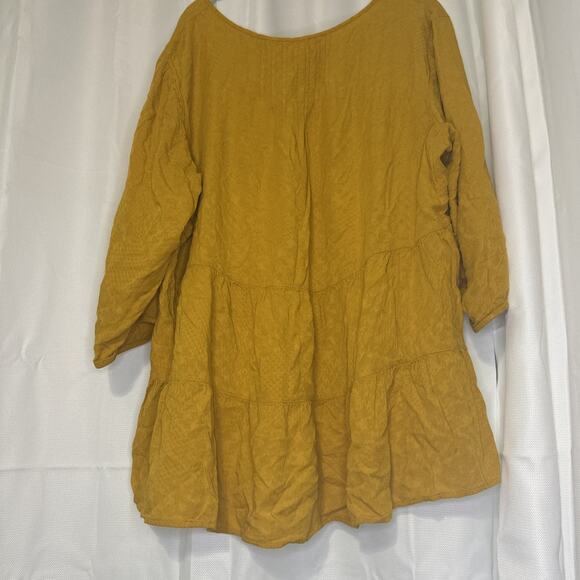 Westbound Woman Blouse Shirt Women's 2X Tiered Mustard Yellow 3/4 Sleeve Flowy - Picture 3 of 11